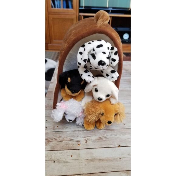 Plush Dog House -Five (5) Stuffed Animal Dogs (Dalmation, Yellow Lab, Rottweile - Picture 2 of 3